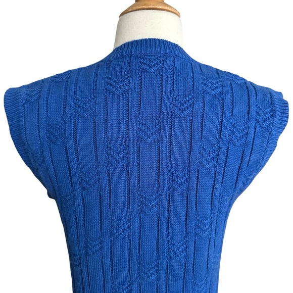 CC COURTENAY Vintage 70s Royal Blue Knit Sweater Vest Sleeveless V-Neck Preppy M - Picture 9 of 12